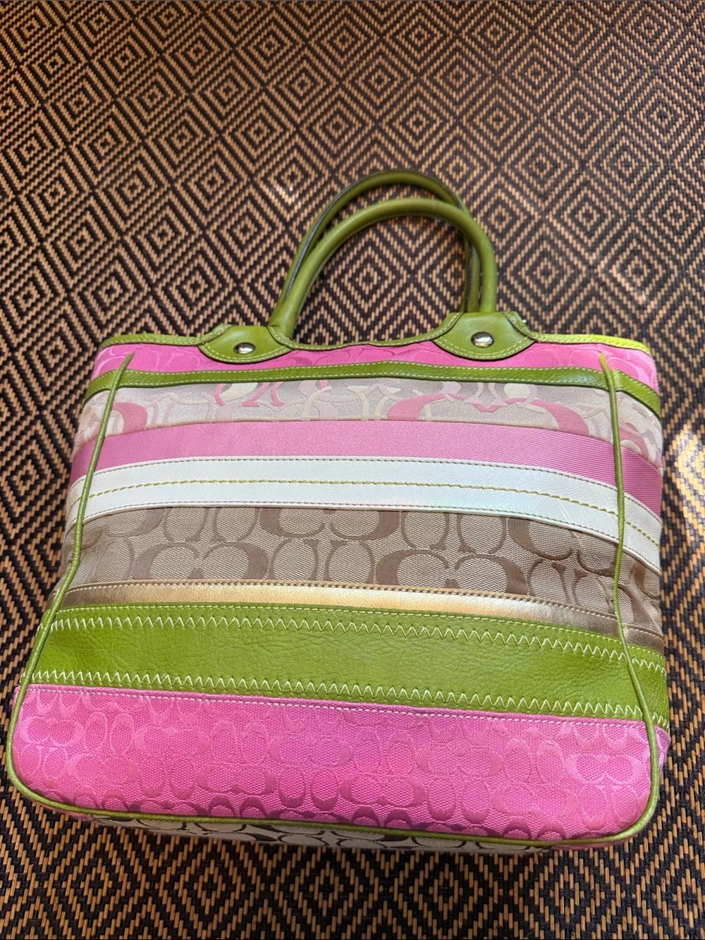Vintage Y2K Coach BLEECKER patchwork stripe signature jacquard tote F14726